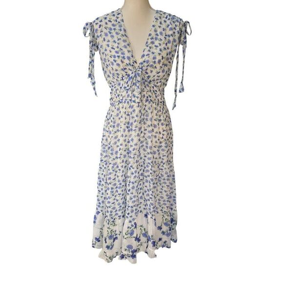Shoshanna NWT Helena Floral Tie Shoulder V-Neck Midi Dress Lined Size 12 - Picture 1 of 9